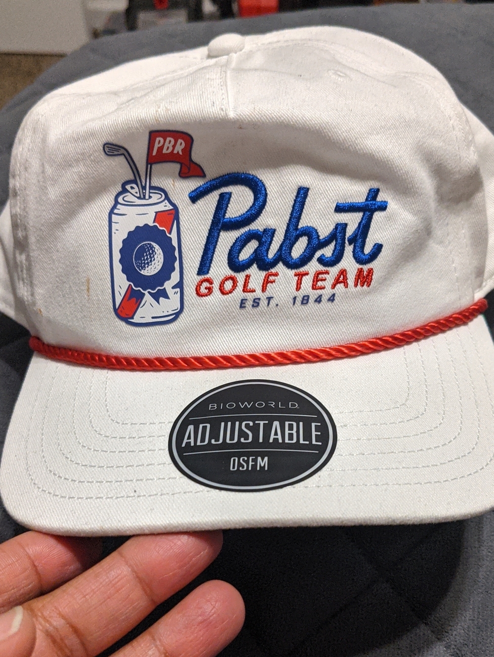 Bioworld Pabst Blue Ribbon Golf Team White,Red, & Blue Men's Adjustable Snapback